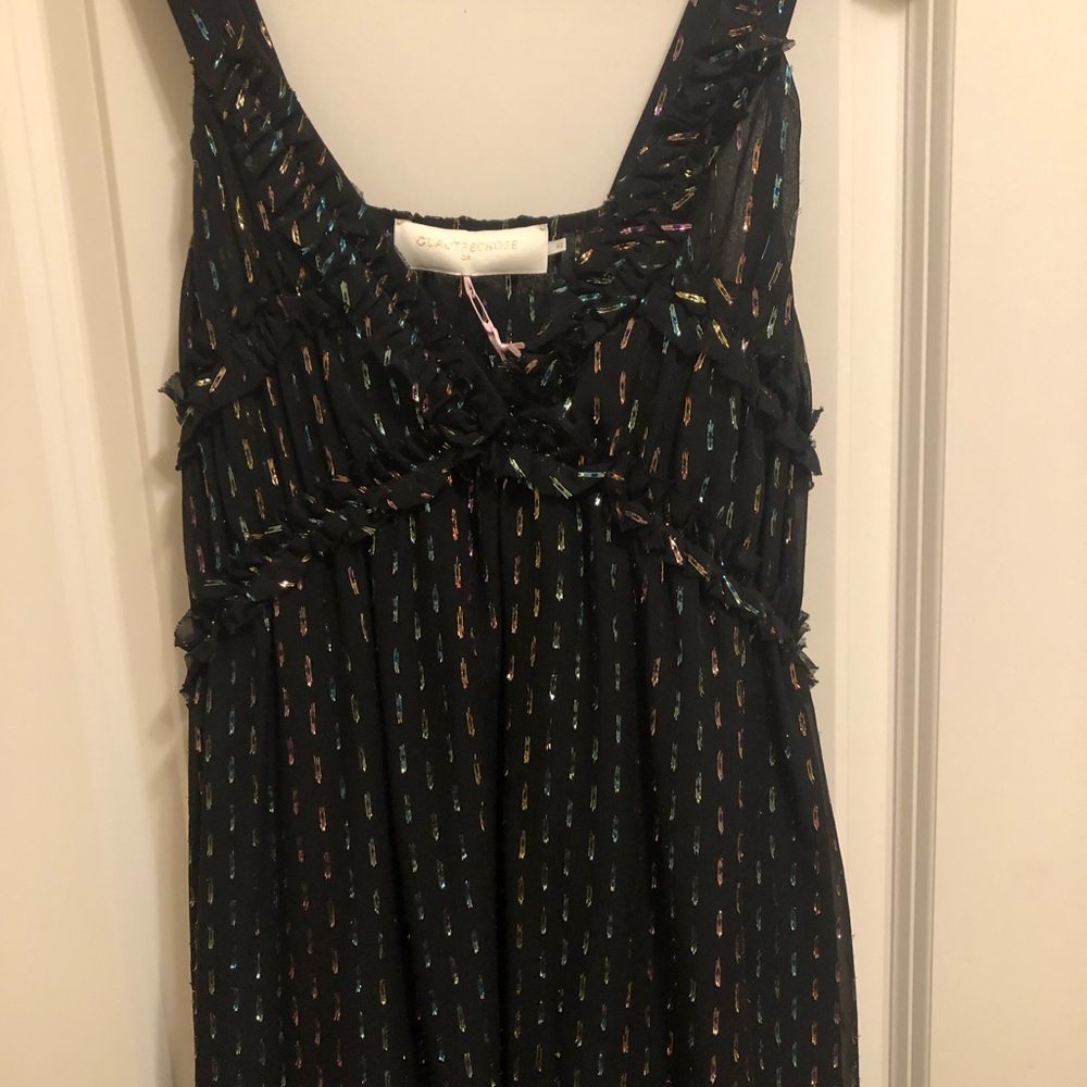Charming L’autre Chose Black Midi Dress with Colorful Metallic Accents Size 6/42